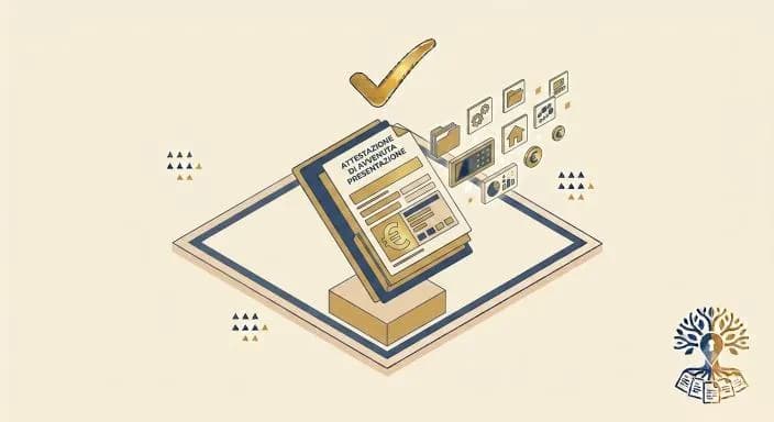 Documento con il timbro di attestazione di avvenuta presentazione e un segno di spunta, a rappresentare la prova del deposito della dichiarazione di successione